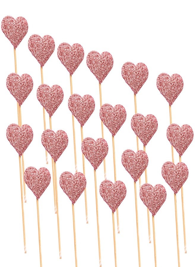 GLOBEADO Glitter Heart Cake Toppers 20 Pieces, Wooden Sticks, Party Decoration (20, Glitter Pastel Pink) - Image 1